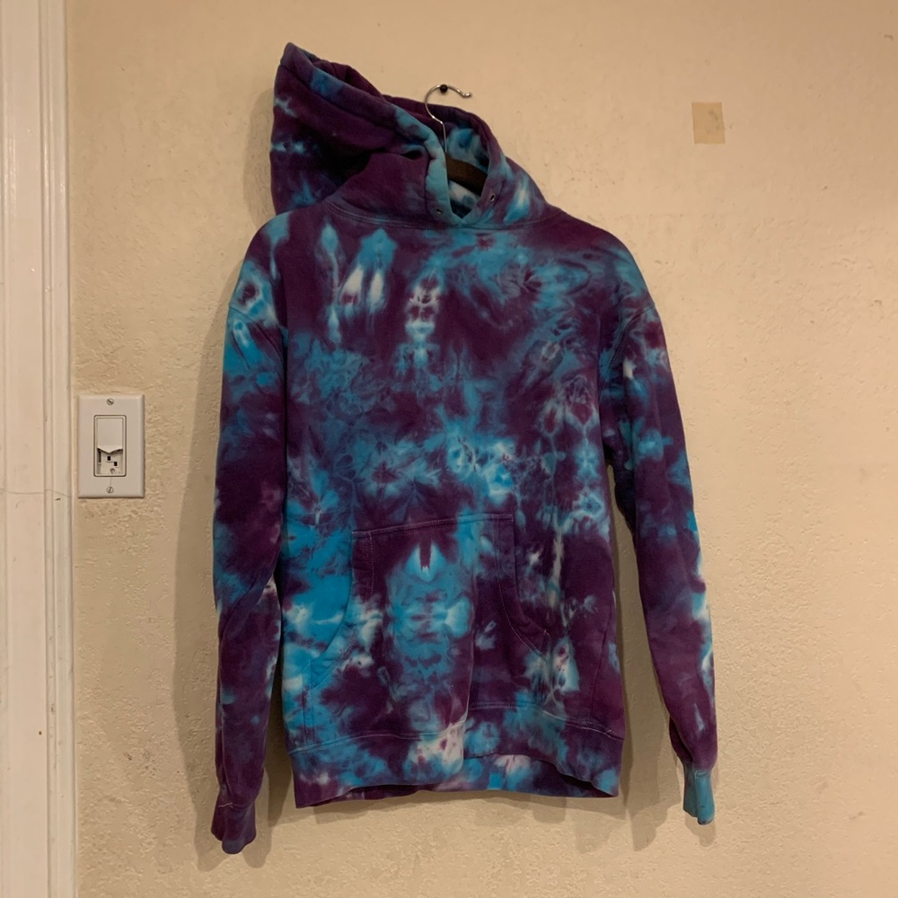 Custom Blue and Purple Tie Dye Hoodie Sweatshirt